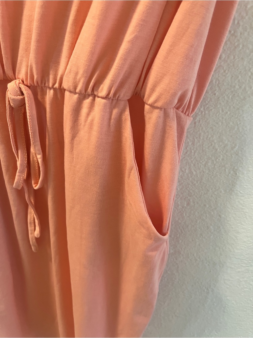 Women's Peach Ruffle Sleeve Drawstring Dress - Picture 6 of 9